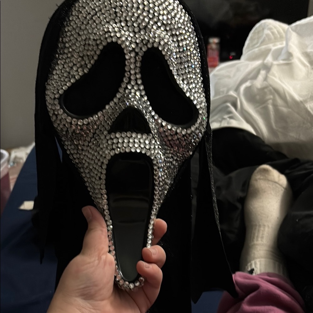 Sparkling Silver Ghost Face Kids Costume Mask